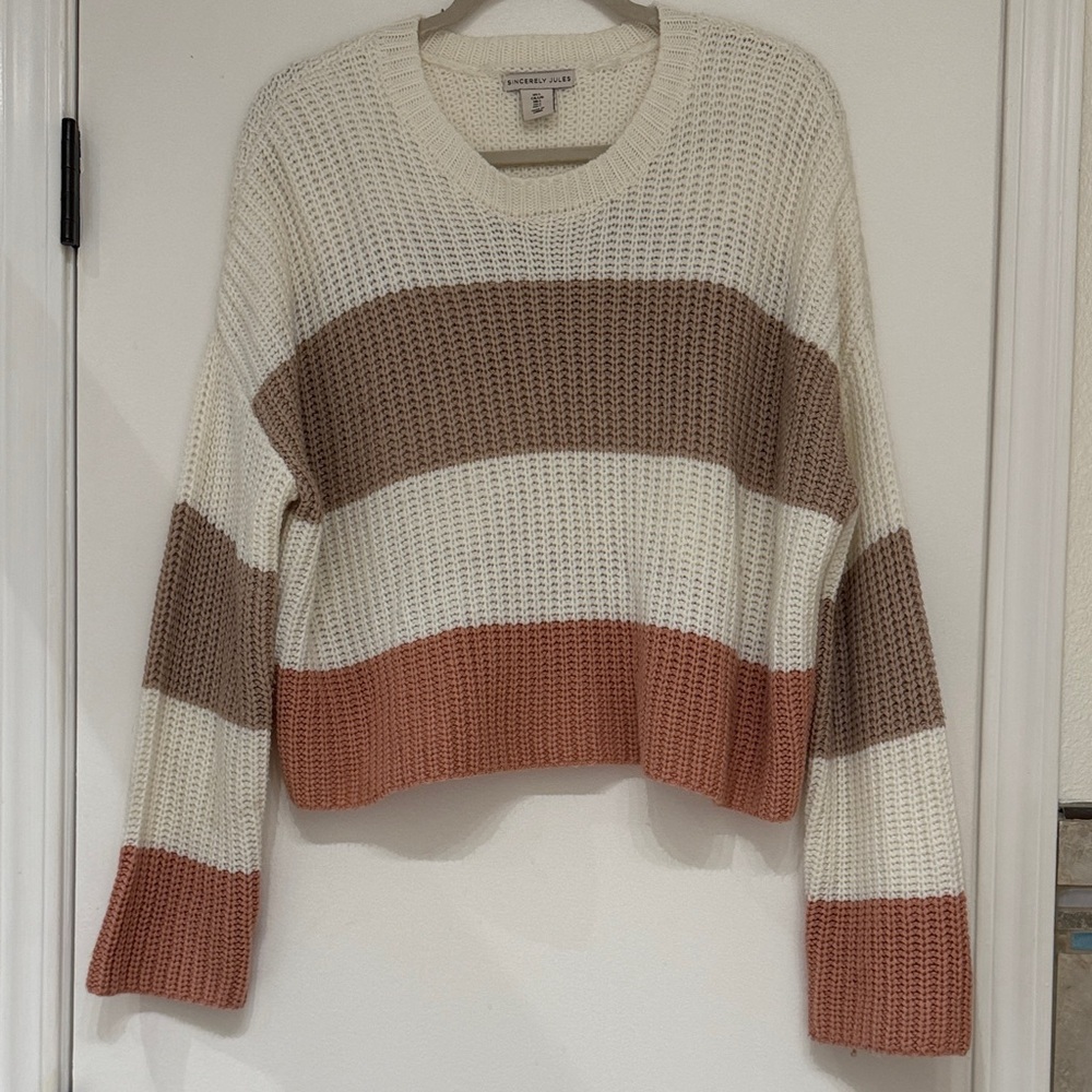Sincerely Jules Cream and Brown Striped Sweater